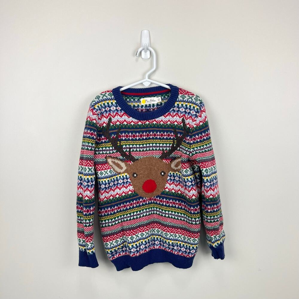 Mini Boden Fair Isle Reindeer Sweater Multi Navy Rudolph 6-7